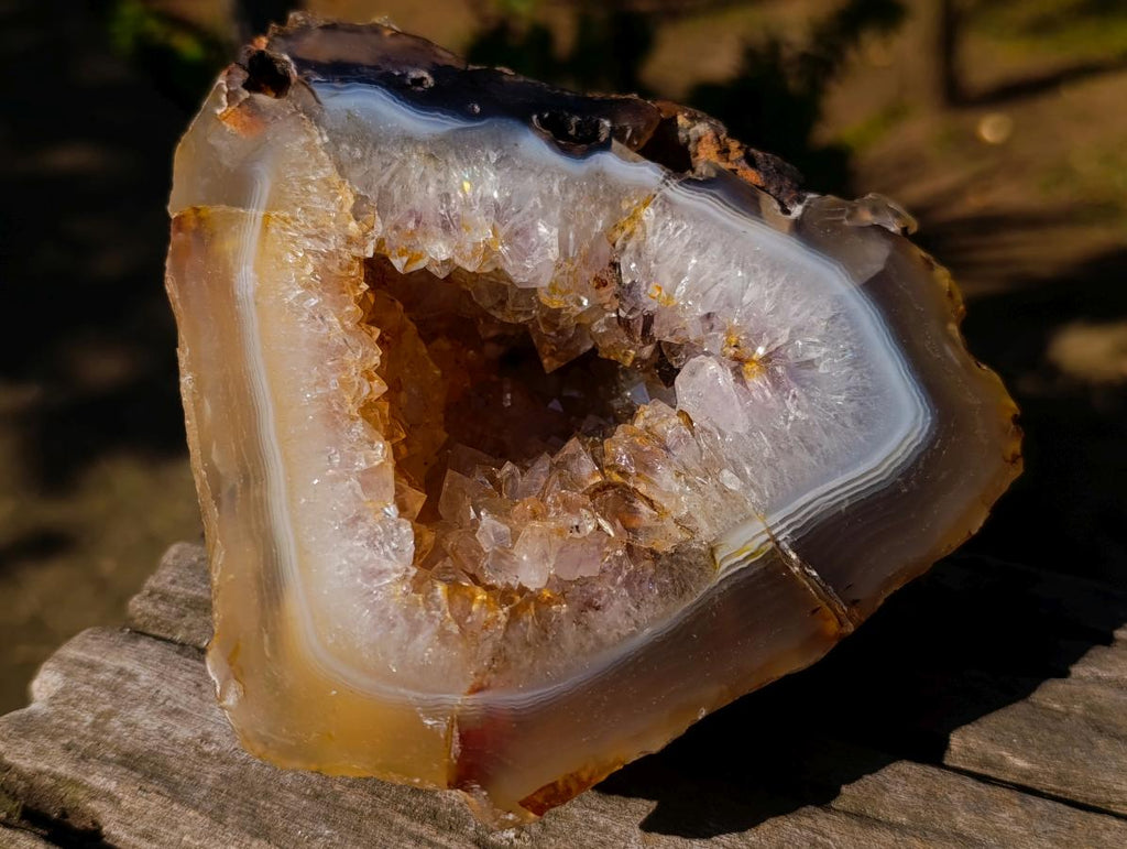 Polished and Natural Crystal Centred Agate Geode x 1 From Maintirano, Madagascar