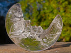 Polished Man on the Moon Rock Crystal Crescent Moon Carving x 1 From Madagascar