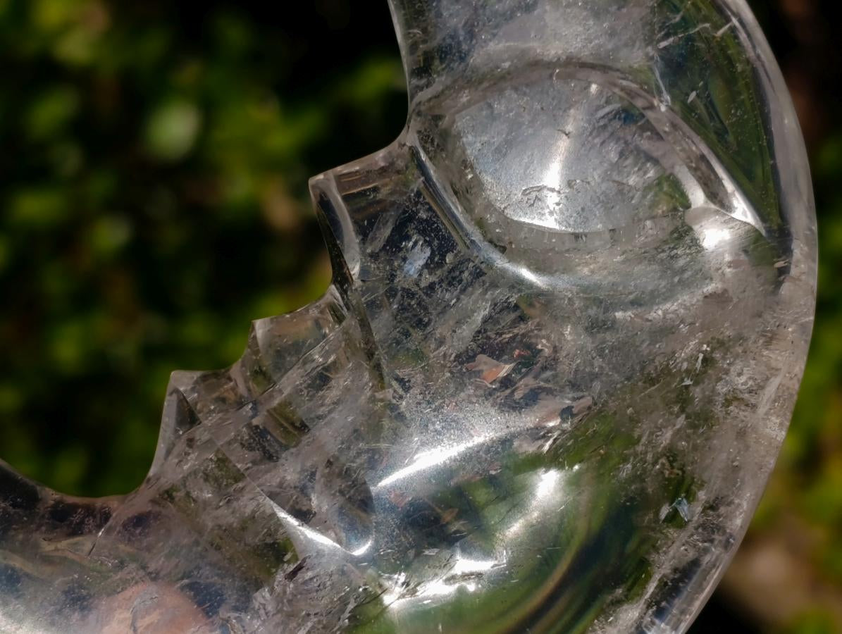 Polished Man on the Moon Rock Crystal Crescent Moon Carving x 1 From Madagascar