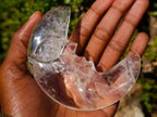 Polished Man on the Moon Rock Crystal Crescent Moon Carving x 1 From Madagascar
