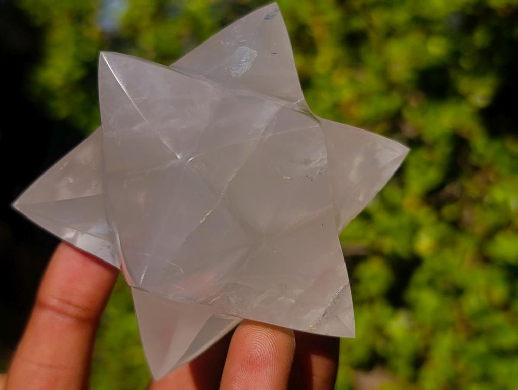 Hand Made Pearl Girasol Quartz Merkabah Star x 1 From Ambatondrazaka Madagascar