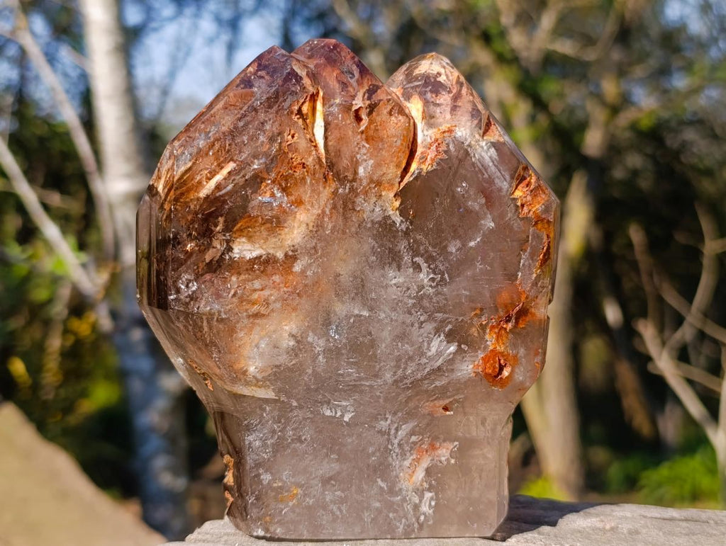 Polished Twin Sceptre Smokey Window Quartz Crystal x 1 From Akansobe, Madagascar