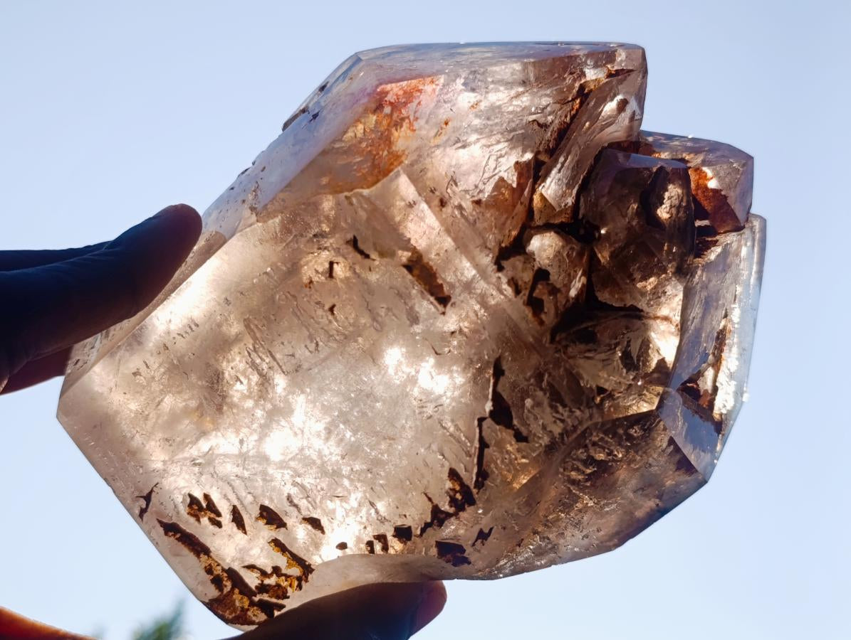 Polished Twin Sceptre Smokey Window Quartz Crystal x 1 From Akansobe, Madagascar