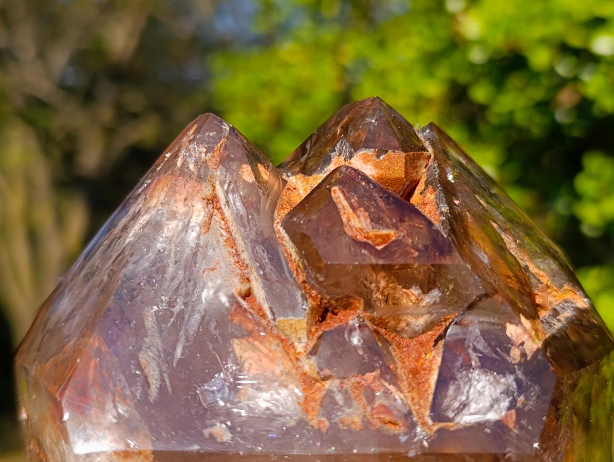 Polished Twin Sceptre Smokey Window Quartz Crystal x 1 From Akansobe, Madagascar