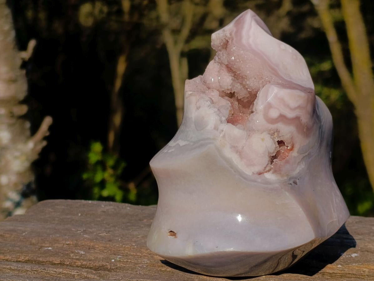 Polished Large Rare Ocean Jasper Crystal Centred Flame Sculpture x 1 From Maintirano, Madagascar