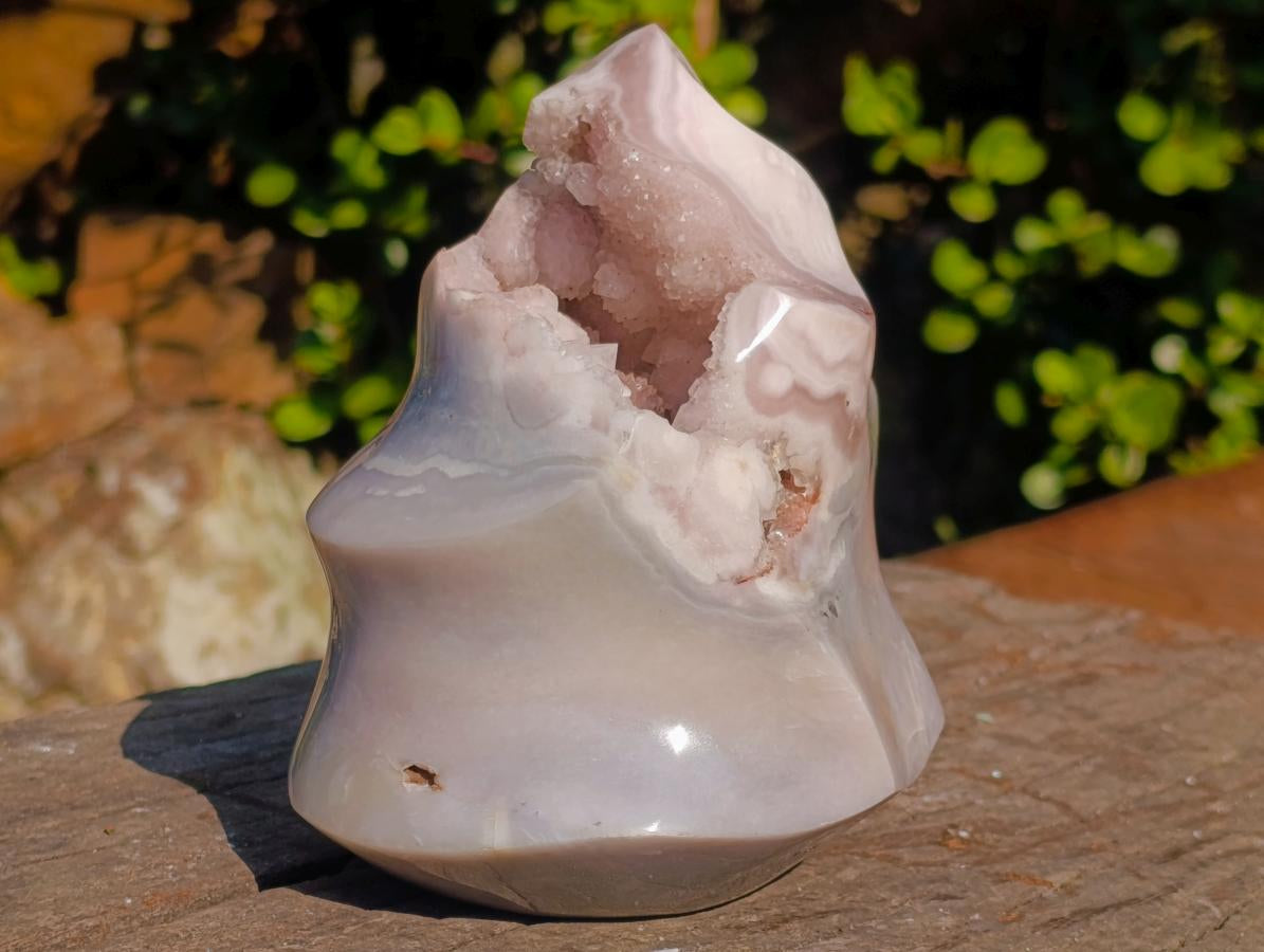 Polished Large Rare Ocean Jasper Crystal Centred Flame Sculpture x 1 From Maintirano, Madagascar