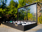 Natural Mix Set of 24 African Minerals and Crystals in a Black Wooden Display Case x 1 From Southern Africa
