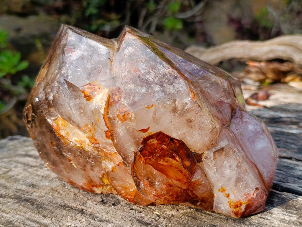 Polished Large Twin Sceptre Smokey Window Quartz Crystal with Enhydro x 1 From Akansobe, Madagascar