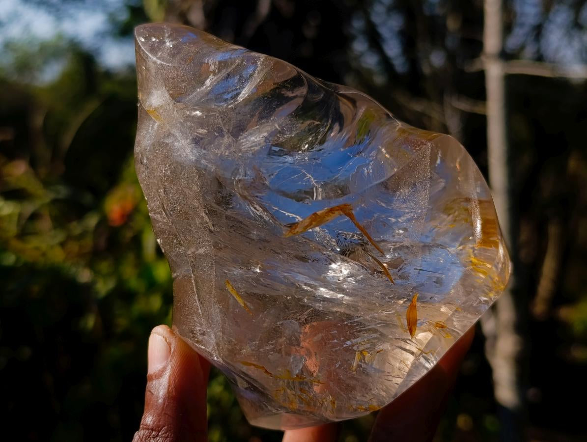 Polished Rock Crystal Flame Sculpture x 1 From Madagascar