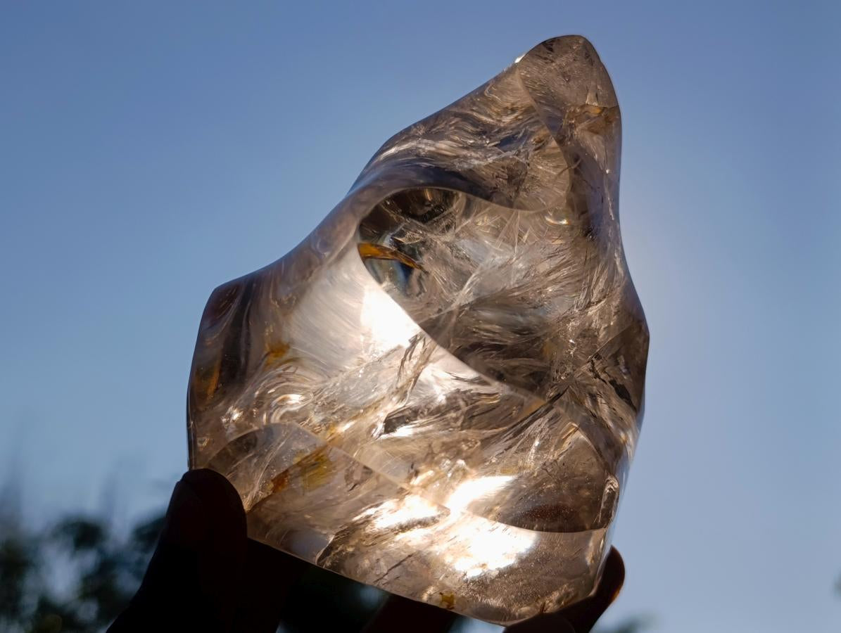 Polished Rock Crystal Flame Sculpture x 1 From Madagascar