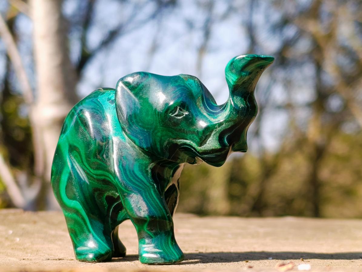 Hand Made Malachite Elephant Carving x 1 From Congo