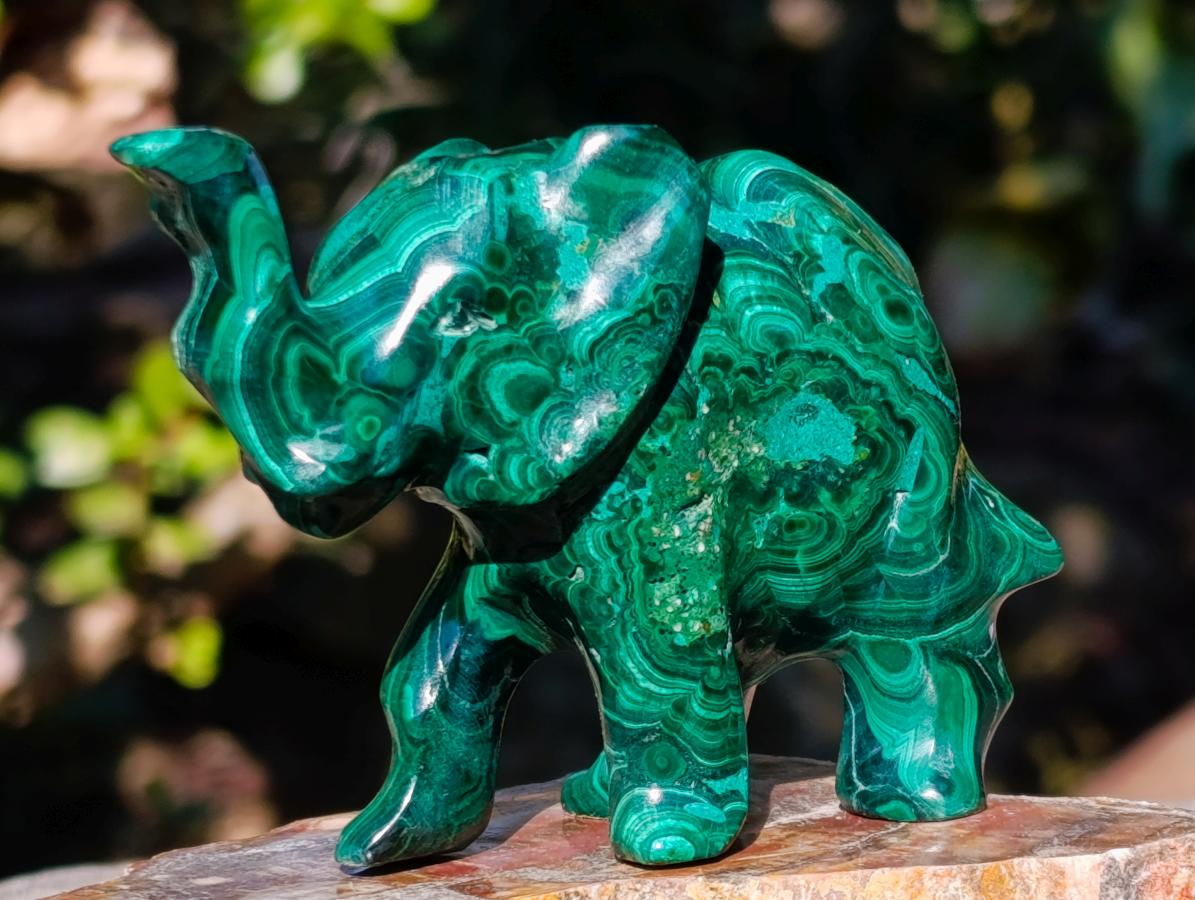 Hand Made Malachite Elephant Carving x 1 From Congo