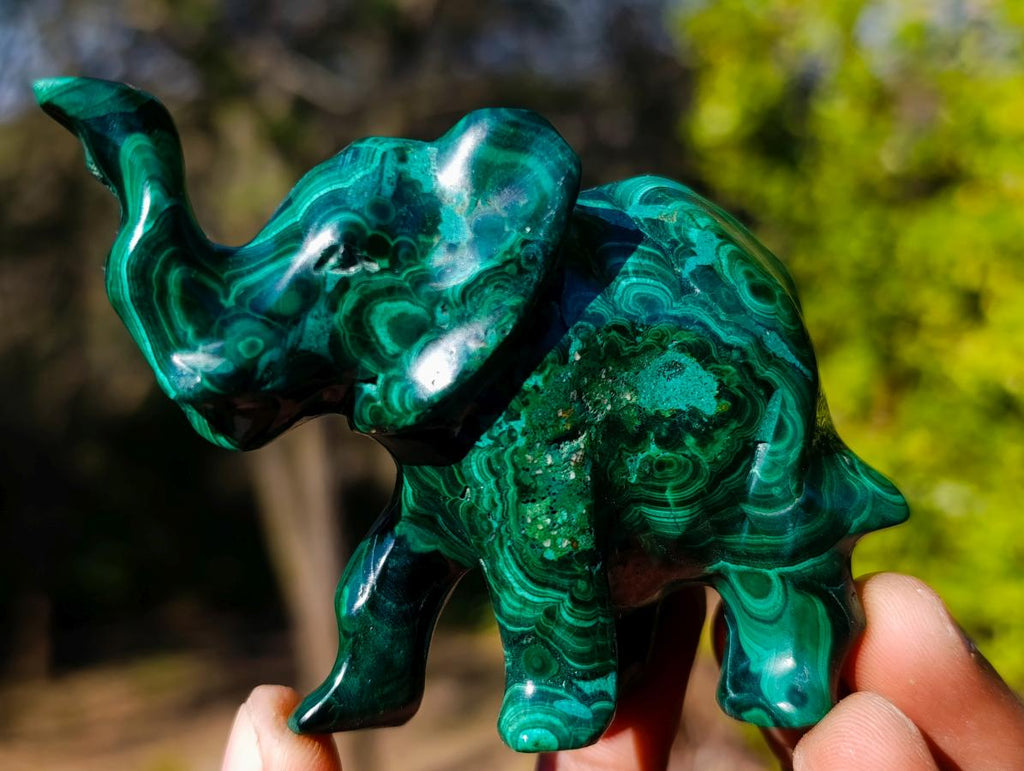 Hand Made Malachite Elephant Carving x 1 From Congo