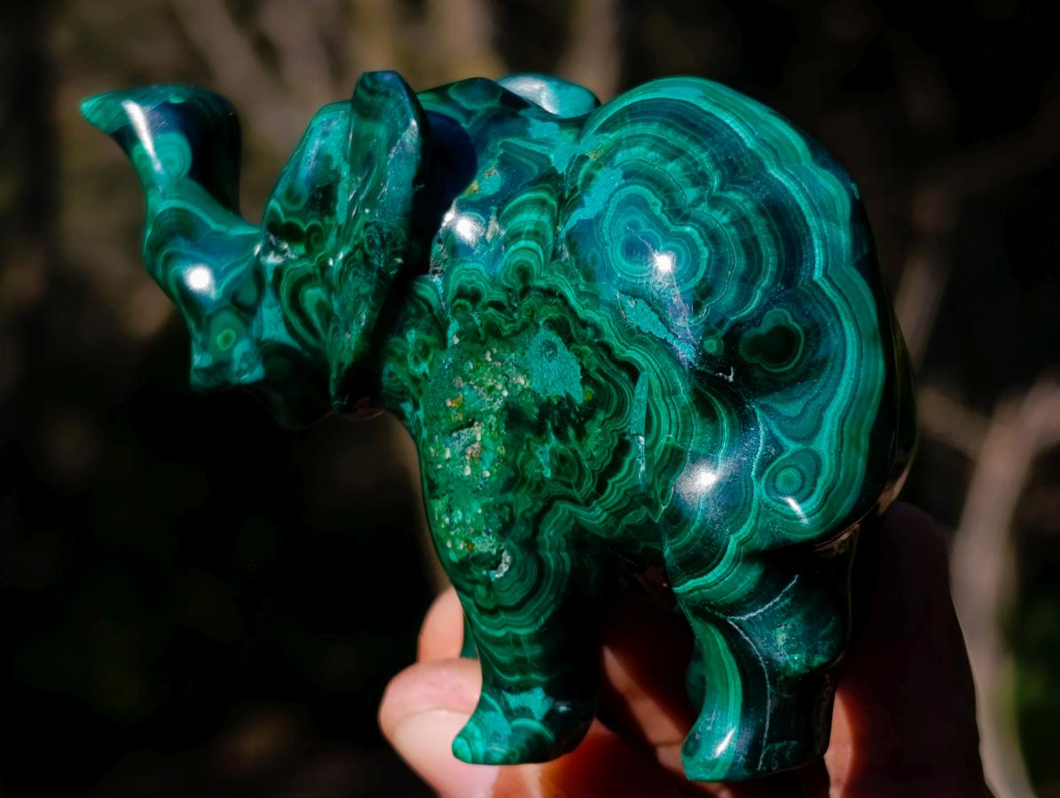 Hand Made Malachite Elephant Carving x 1 From Congo