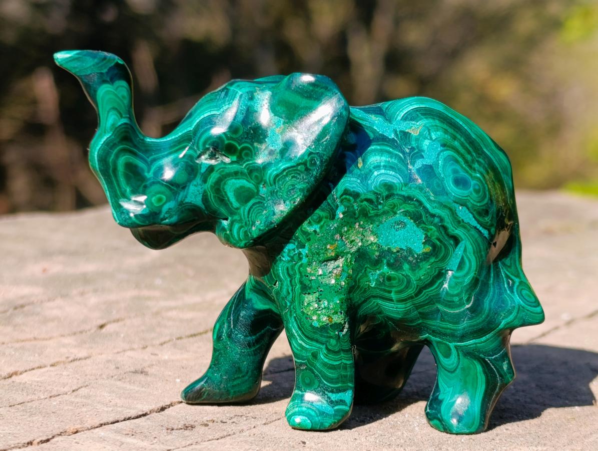 Hand Made Malachite Elephant Carving x 1 From Congo