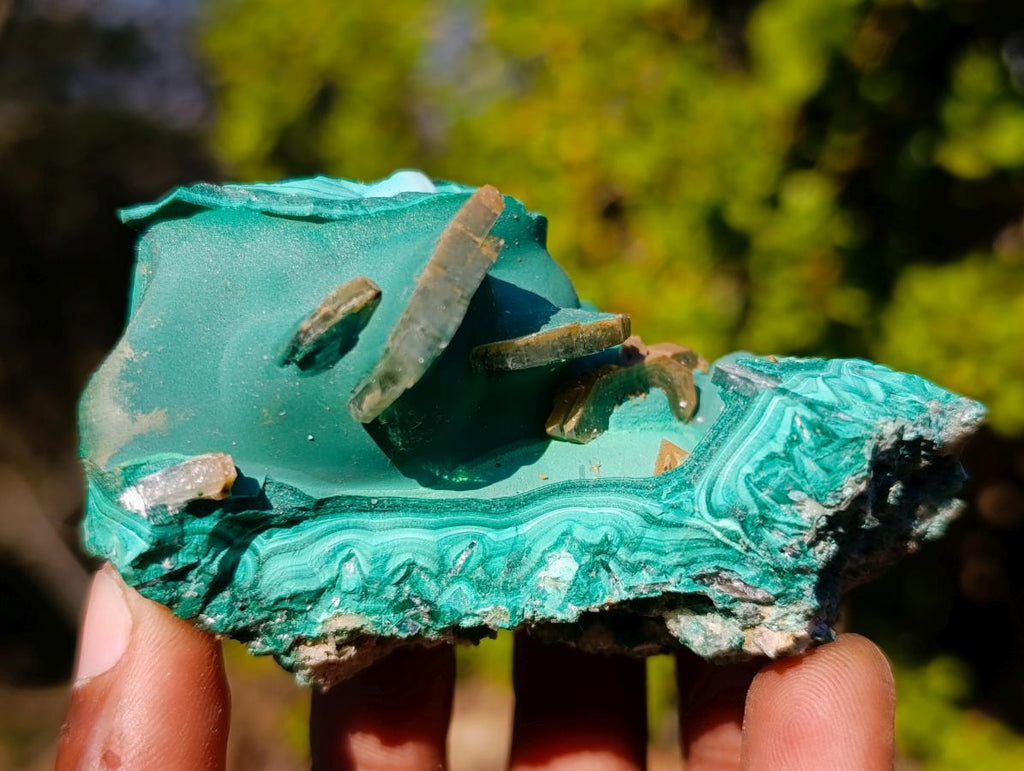 Natural Cabinet Size Tabular Barite and Malachite Specimen x 1 From Shinkolobwe mine, Congo