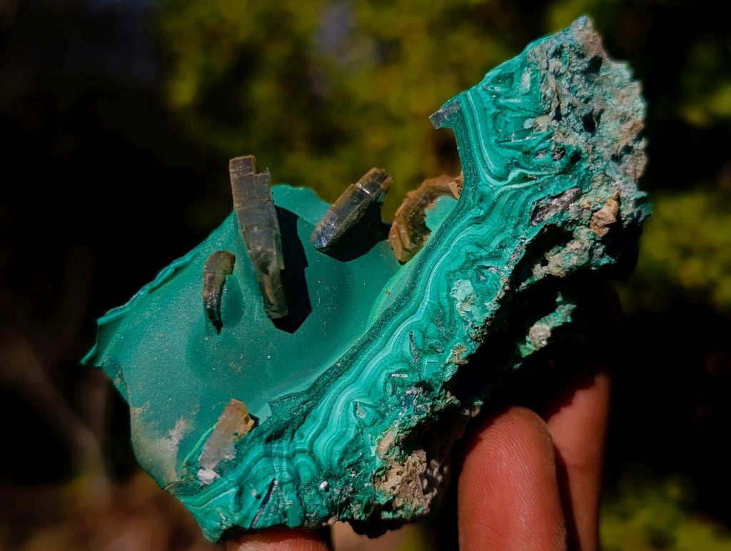 Natural Cabinet Size Tabular Barite and Malachite Specimen x 1 From Shinkolobwe mine, Congo