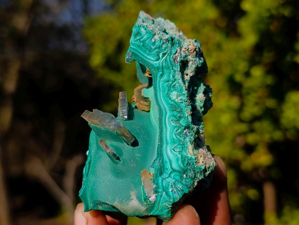 Natural Cabinet Size Tabular Barite and Malachite Specimen x 1 From Shinkolobwe mine, Congo