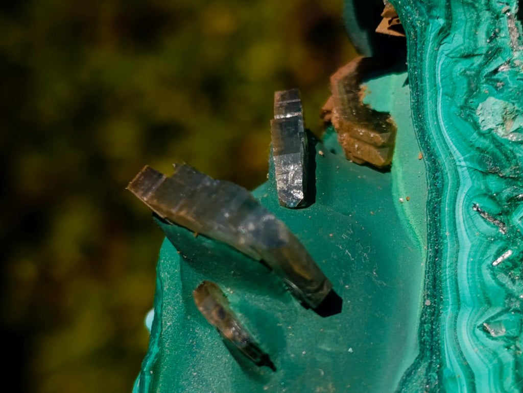 Natural Cabinet Size Tabular Barite and Malachite Specimen x 1 From Shinkolobwe mine, Congo