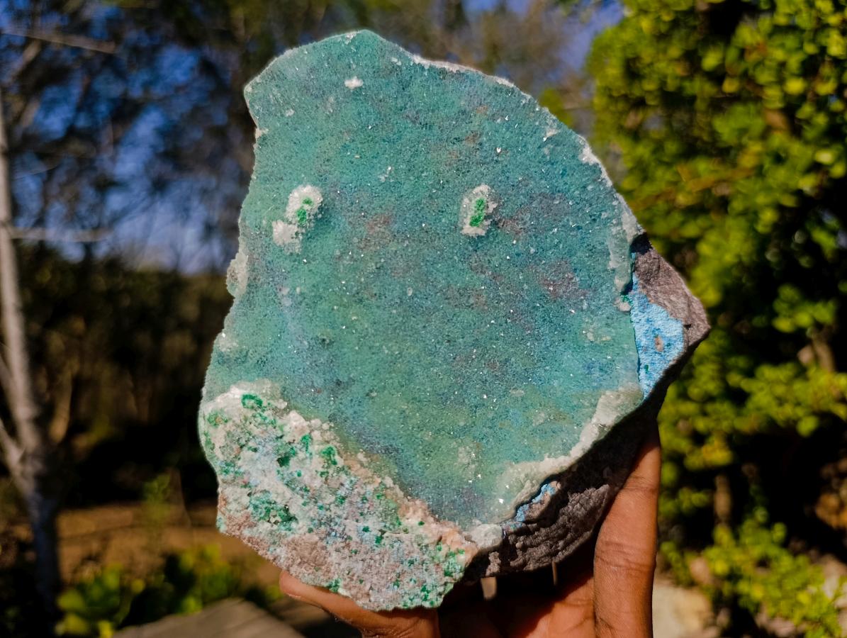 Natural Double Sided Drusy Chrysocolla and Cobaltian Dolomite Specimen x 1 From Likasi, Congo