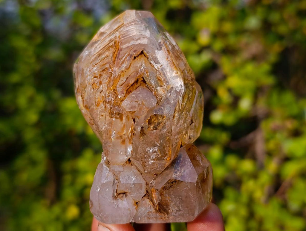 Polished and Natural Multi Layered Window Quartz Crystal x 1 From Akansobe, Madagascar