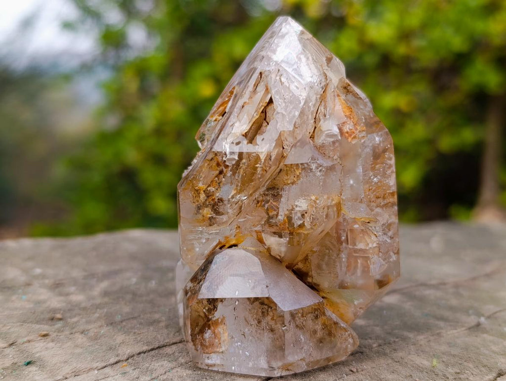 Polished and Natural Multi Layered Window Quartz Crystal x 1 From Akansobe, Madagascar