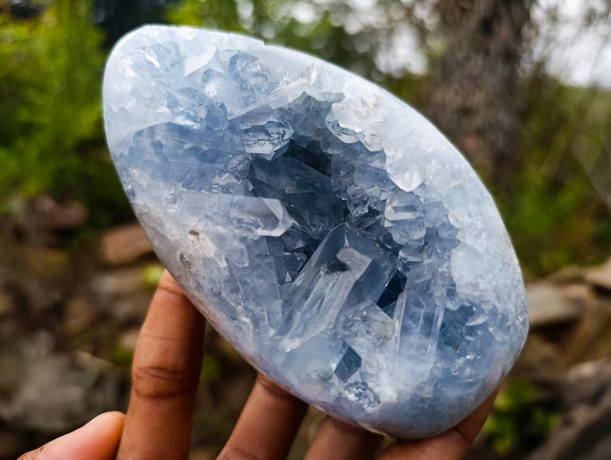 Polished and Natural Blue Celestite Geode Standing Display Piece x 1 From Sakoany Madagascar