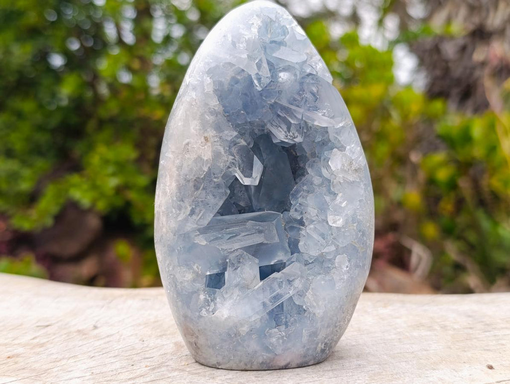 Polished and Natural Blue Celestite Geode Standing Display Piece x 1 From Sakoany Madagascar