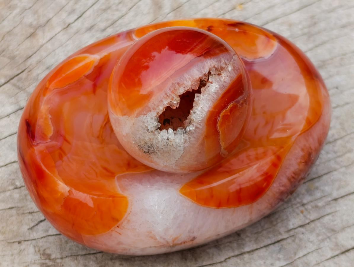 Polished Bowl and Sphere Carnelian Gemstone Set x 1 From Madagascar