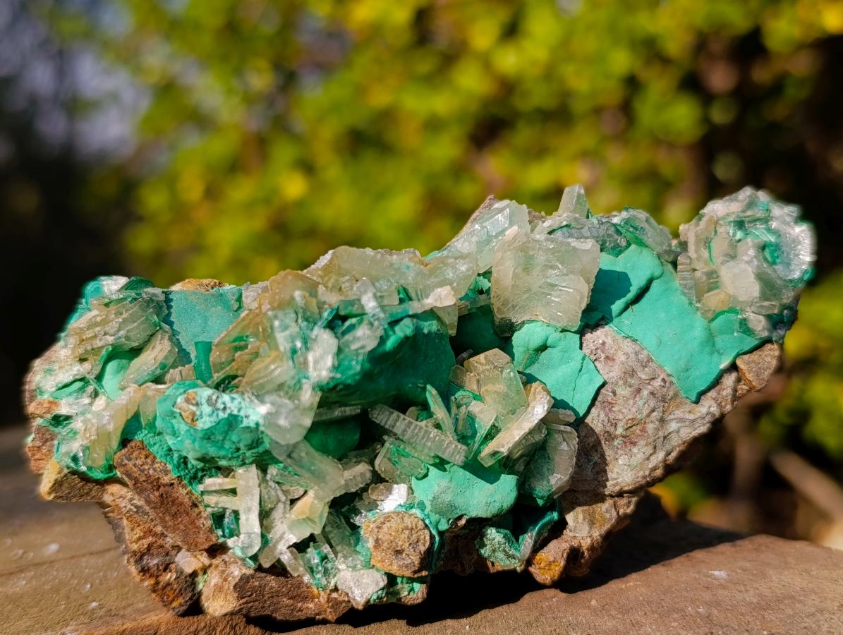 Natural Barite Crystals with Malachite Specimen on a Dolomite Matrix x 1 From Shangulowe Mine, Congo