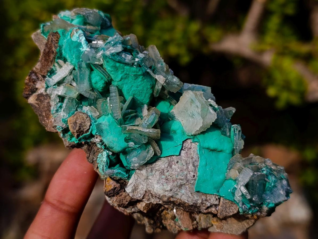 Natural Barite Crystals with Malachite Specimen on a Dolomite Matrix x 1 From Shangulowe Mine, Congo