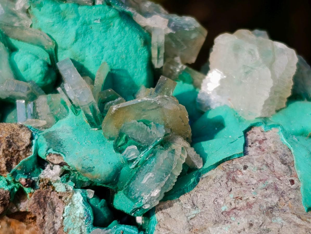 Natural Barite Crystals with Malachite Specimen on a Dolomite Matrix x 1 From Shangulowe Mine, Congo