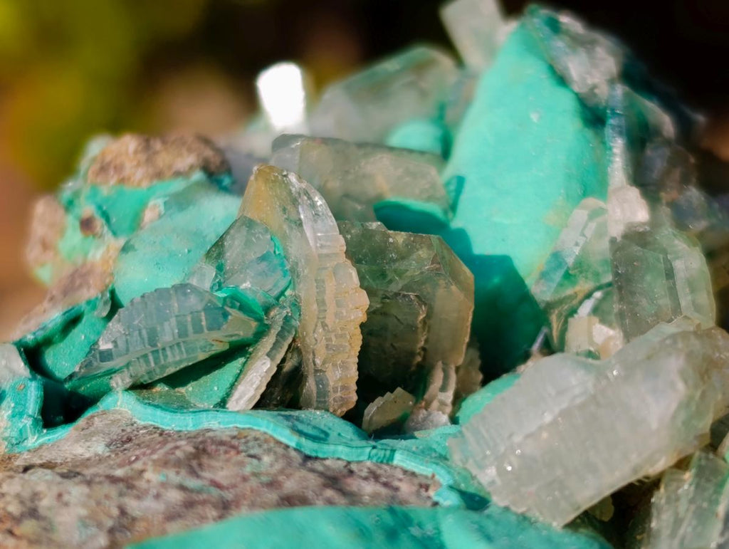 Natural Barite Crystals with Malachite Specimen on a Dolomite Matrix x 1 From Shangulowe Mine, Congo