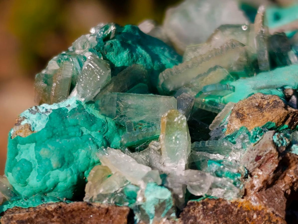 Natural Barite Crystals with Malachite Specimen on a Dolomite Matrix x 1 From Shangulowe Mine, Congo
