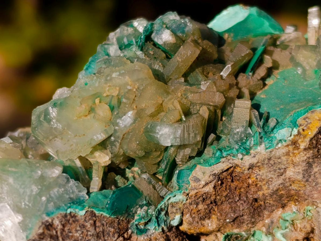 Natural Barite Crystals with Malachite Specimen on a Dolomite Matrix x 1 From Shangulowe Mine, Congo