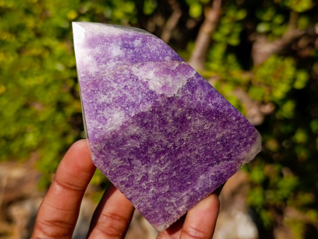 Polished Purple Lepidolite with White Feldspar Display Crystal x 1 From Madagascar