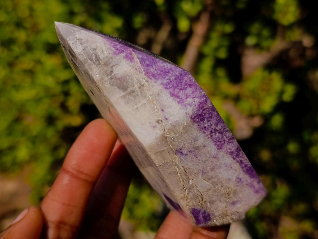 Polished Purple Lepidolite with White Feldspar Display Crystal x 1 From Madagascar