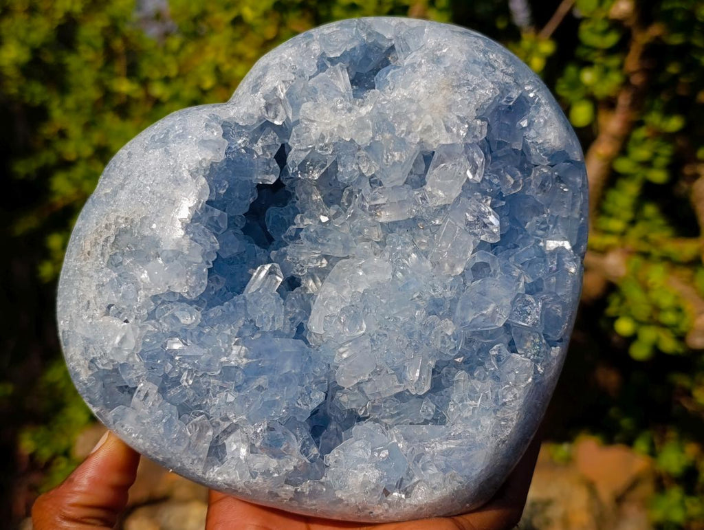Polished and Natural Large Blue Celestite Heart x 1 From Sakoany Madagascar