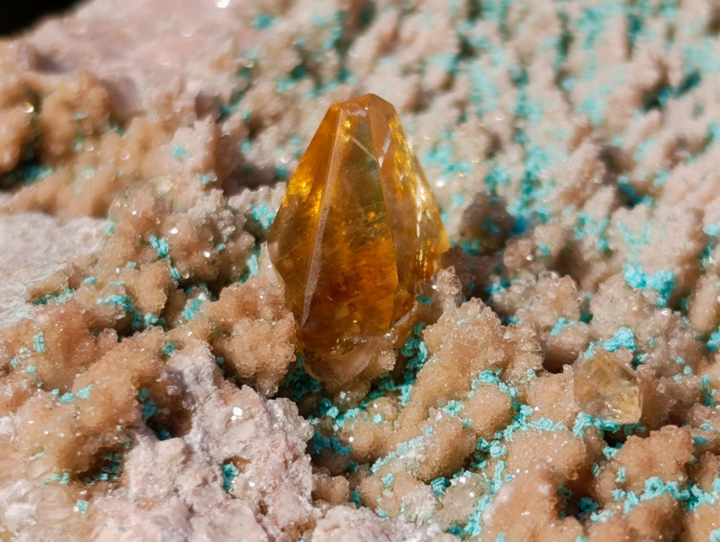 Natural Large Rare Rhodocalcite Specimen with Golden Dog Tooth Crystal x 1 From Mashamba West Mine, Congo
