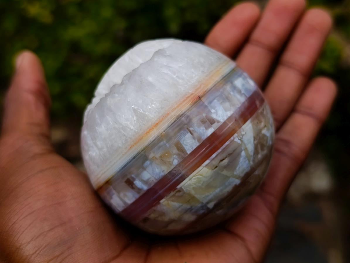Polished Banded Agate Sardonyx Sphere with Crystalline Vug x 1 From Zimbabwe