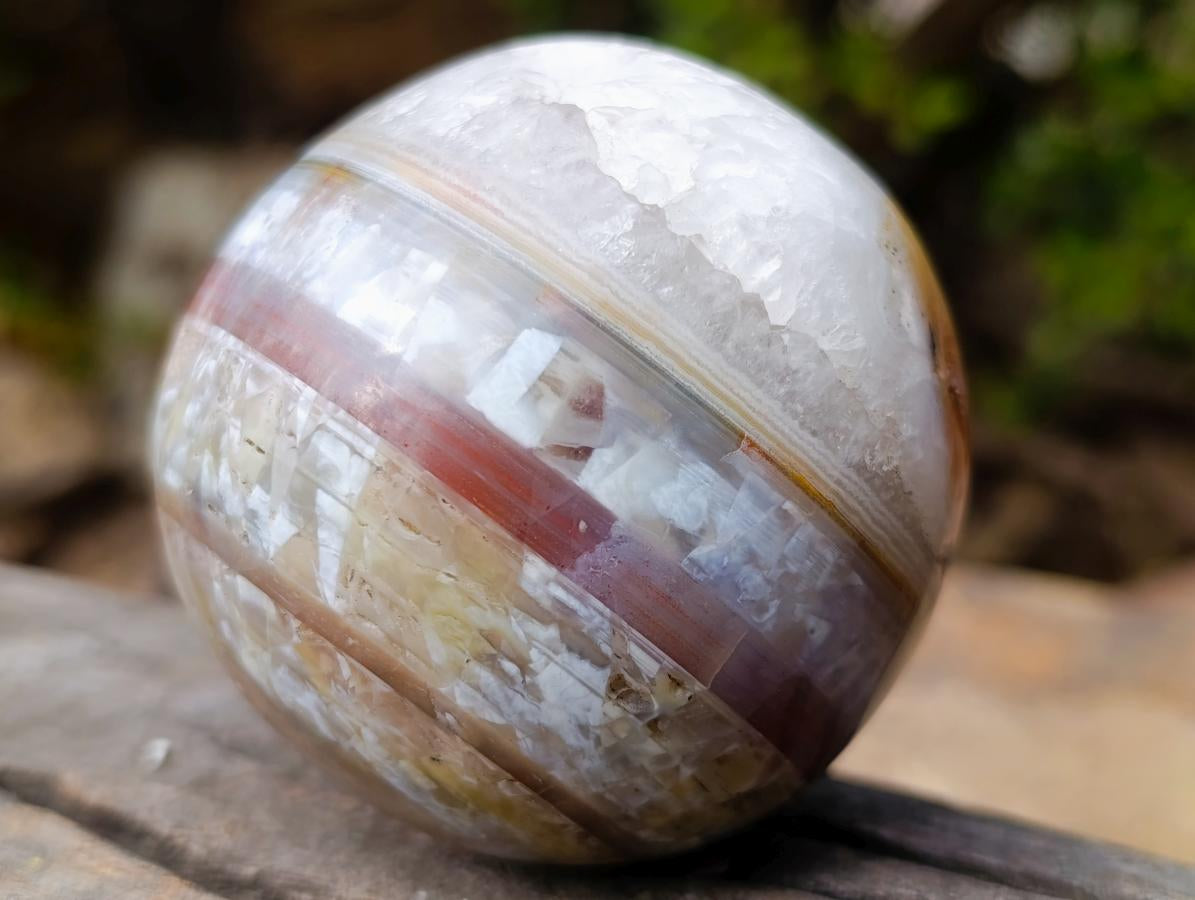 Polished Banded Agate Sardonyx Sphere with Crystalline Vug x 1 From Zimbabwe