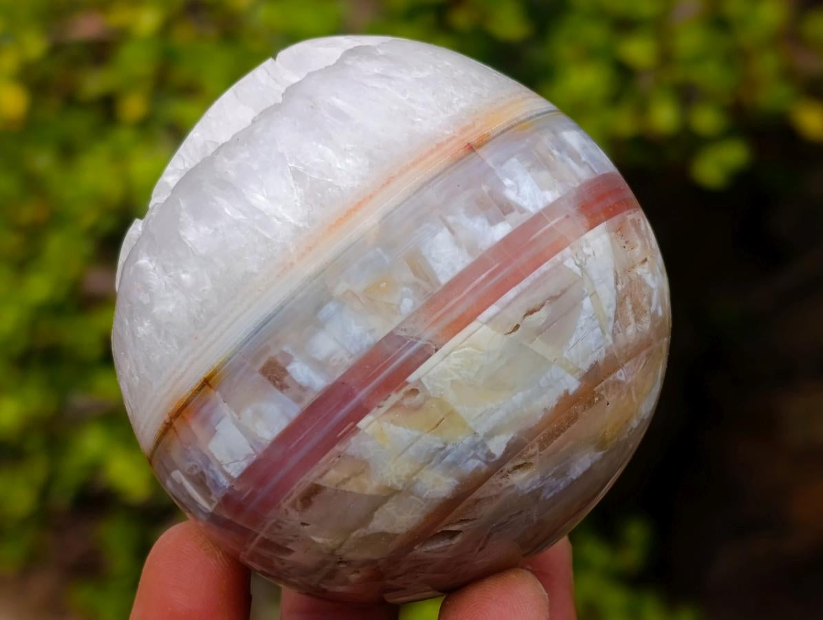 Polished Banded Agate Sardonyx Sphere with Crystalline Vug x 1 From Zimbabwe