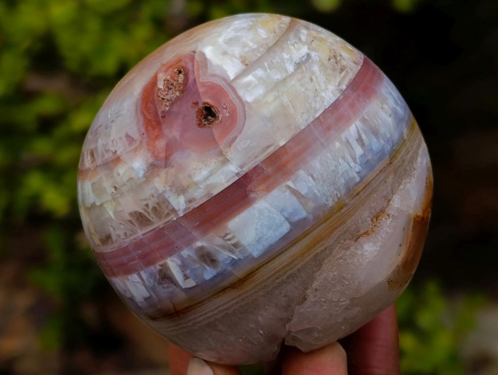 Polished Banded Agate Sardonyx Sphere with Crystalline Vug x 1 From Zimbabwe