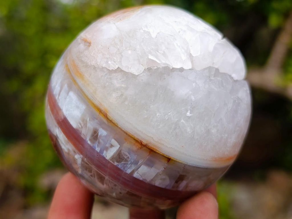 Polished Banded Agate Sardonyx Sphere with Crystalline Vug x 1 From Zimbabwe