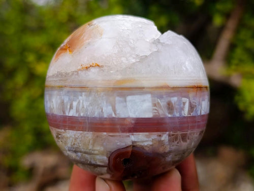 Polished Banded Agate Sardonyx Sphere with Crystalline Vug x 1 From Zimbabwe