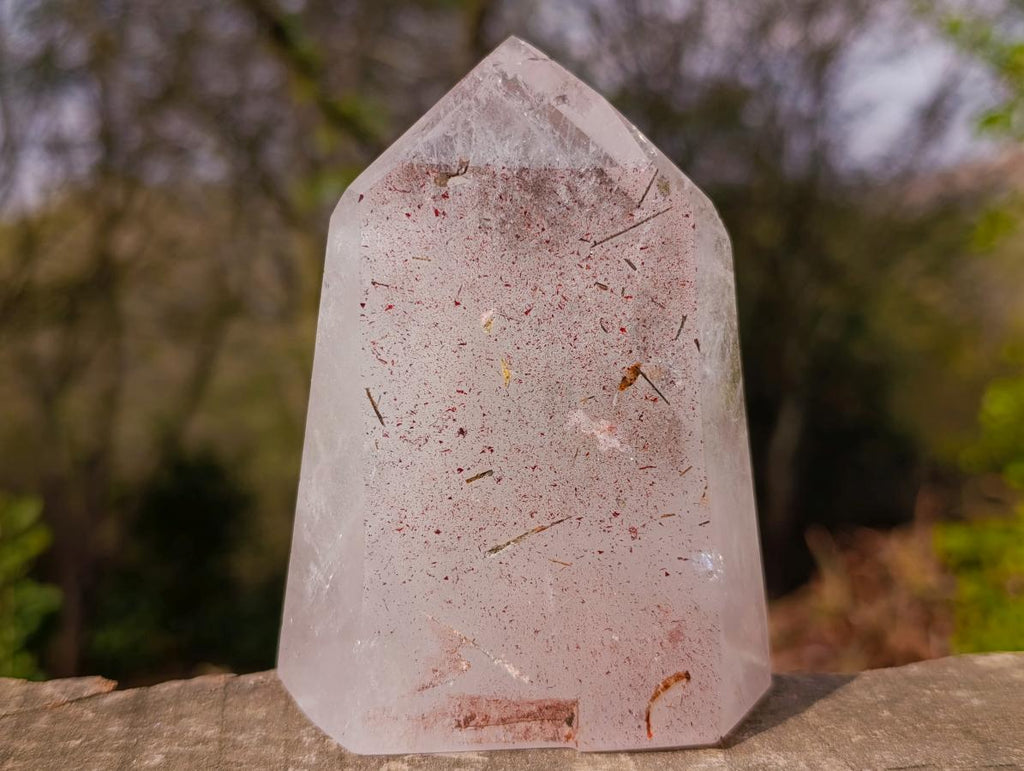 Polished "Harlequin Quartz" Crystal with Lepidolite and Tourmaline Needles x 1 From Madagascar