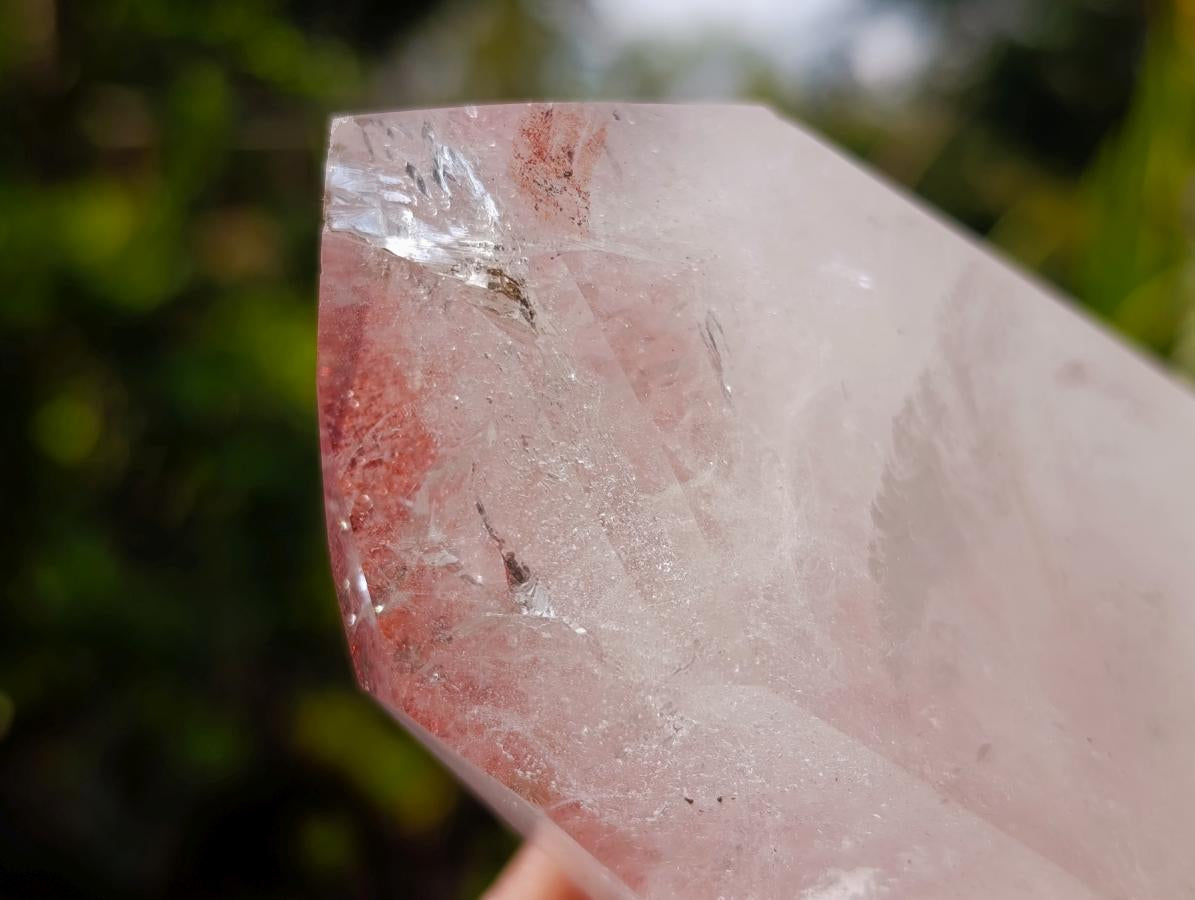 Polished "Harlequin Quartz" Crystal with Lepidolite and Tourmaline Needles x 1 From Madagascar
