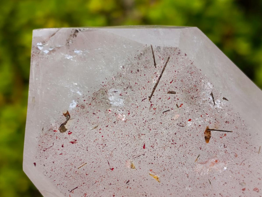 Polished "Harlequin Quartz" Crystal with Lepidolite and Tourmaline Needles x 1 From Madagascar