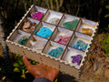 Polished and Natural Mix Set of 12 Minerals and Crystals in a Wooden Display Box x 1 From Southern Africa