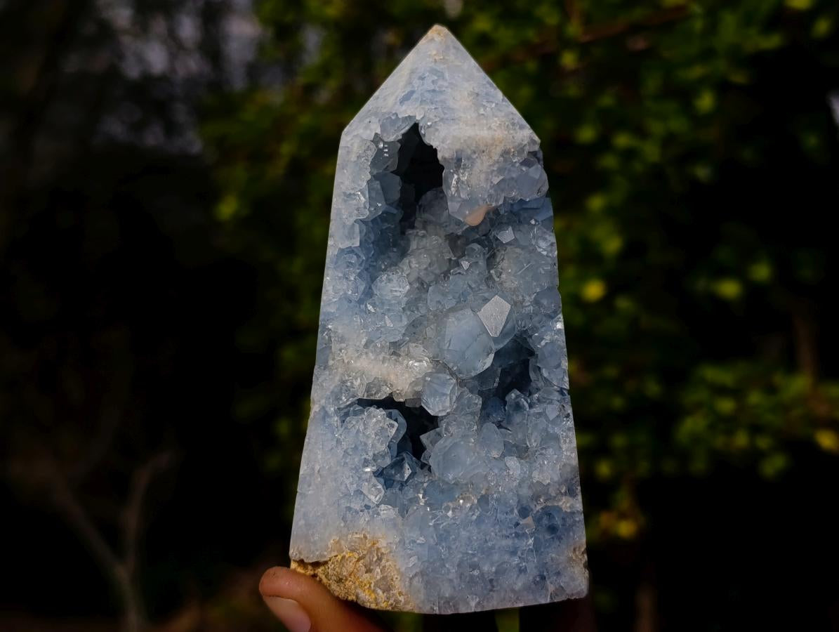Polished and Natural Blue Celestite Display Crystal x 1 From Sakoany Madagascar